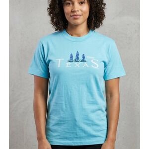Vintage 90s Single Stitch Texas Embroidered Bluebonnet Womens‎ Tee Size M Blue